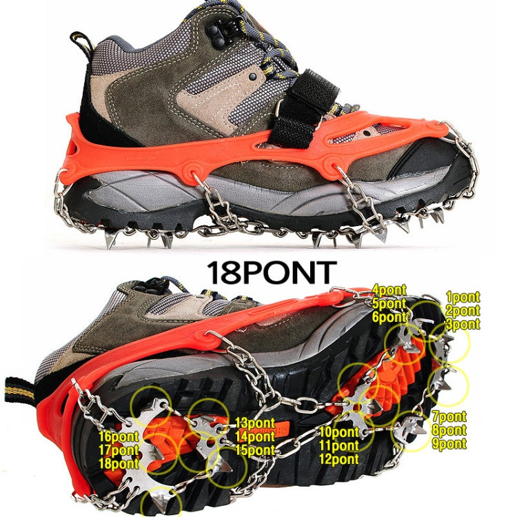 Crampons d'extérieur 18 dents en acier inoxydable 430, pointes antidérapantes pour chaussures de randonnée sur neige,Taille :, 18 dents M (Orange), 18 dents L (Noir)