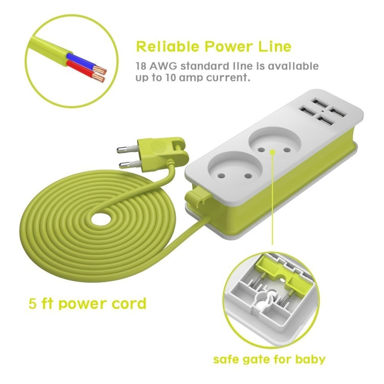 Power Strip 1/2 EU Plug 4 USB Port 1200W 250V 1.5m Cable Wall Portable Multiple Socket, EU Plug Outlets
