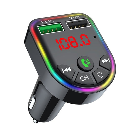 Transmetteur FM Bluetooth F5 pour voiture, lecteur de musique MP3 mains libres avec lumière d'ambiance colorée, F5