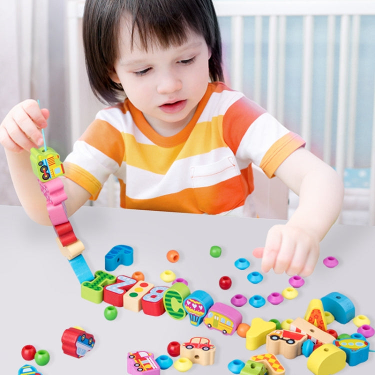 Children Stringing Threading Toys Early Education Cognitive Wooden Beads, 60 PCS / Set Number+Animal, 100 PCS / Set Letter+Traffic
