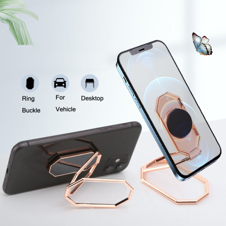 Anneau de support magnétique pliable et adhésif pour téléphone portable, en alliage de zinc, pour voiture, noir et or rose