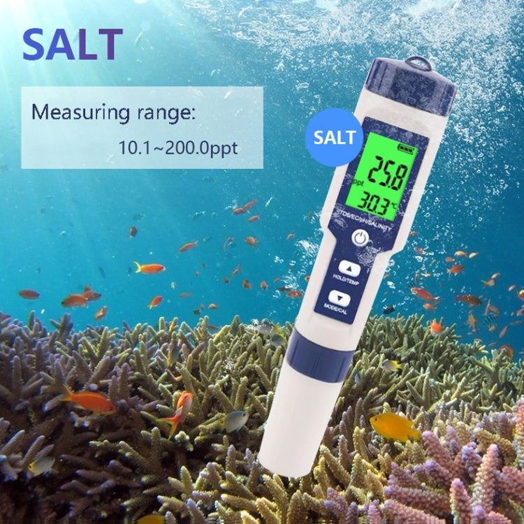 EZ-9909 PH/Salinity/Temperature/TDS/EC 5-in-1 Test Pen Multifunctional Water Quality Detector, 5-in-1 Test Pen