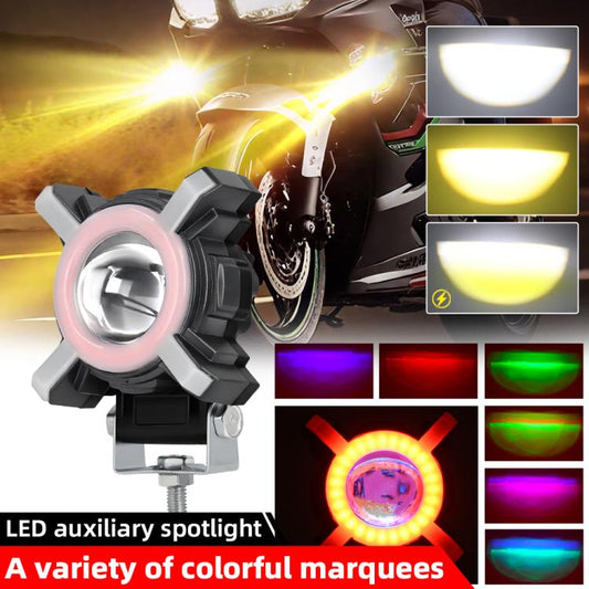 12W Aluminum Alloy Spotlight LED Chip Motorcycle Headlight, X-shaped Colorful Design, Cross-shaped Colorful Design, Little Sun Colorful Design, Windmill Colorful Design