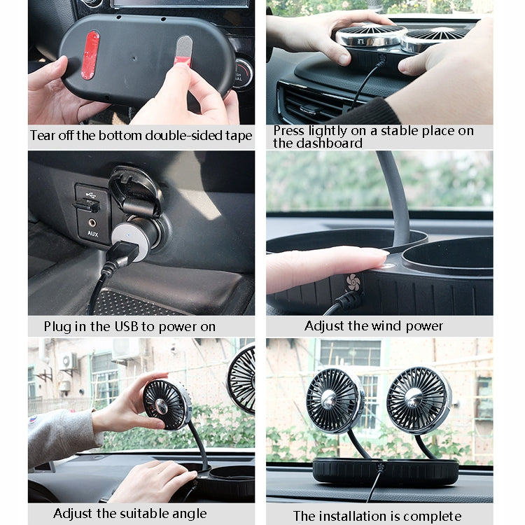 Ventilateur USB de voiture F303 12/24V avec tête oscillante, F303 (Or), F303 (Argent)