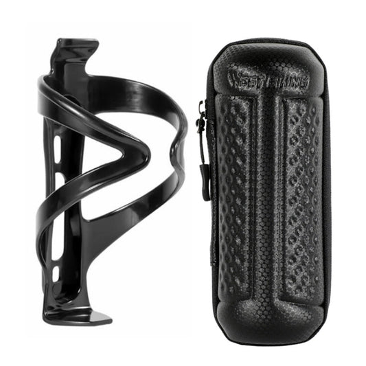 WEST BIKING Sac de Bouteille d'Eau en Coque Dure EVA 1.2L pour Vélo avec Porte-Bidon, Porte-Bagages+Un Sac Noir, Porte-Bagages+B Noir Givré