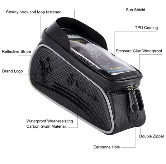West Biking 1.5l Sac de vélo anti-lumière Sacoche de cadre avant Sac de téléphone portable Sac de voyage Sac étanche, YP0707205