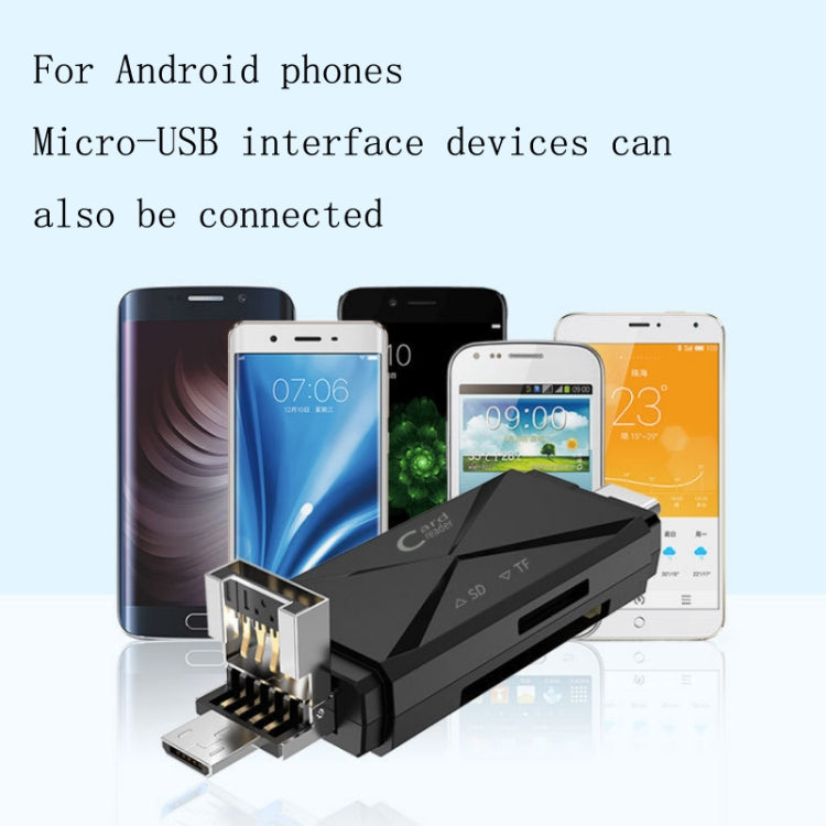 Lecteur de cartes OTG YH-109 SD/TF/Type-C/Micro USB/USB pour ordinateur, PC et téléphone portable, blanc, noir