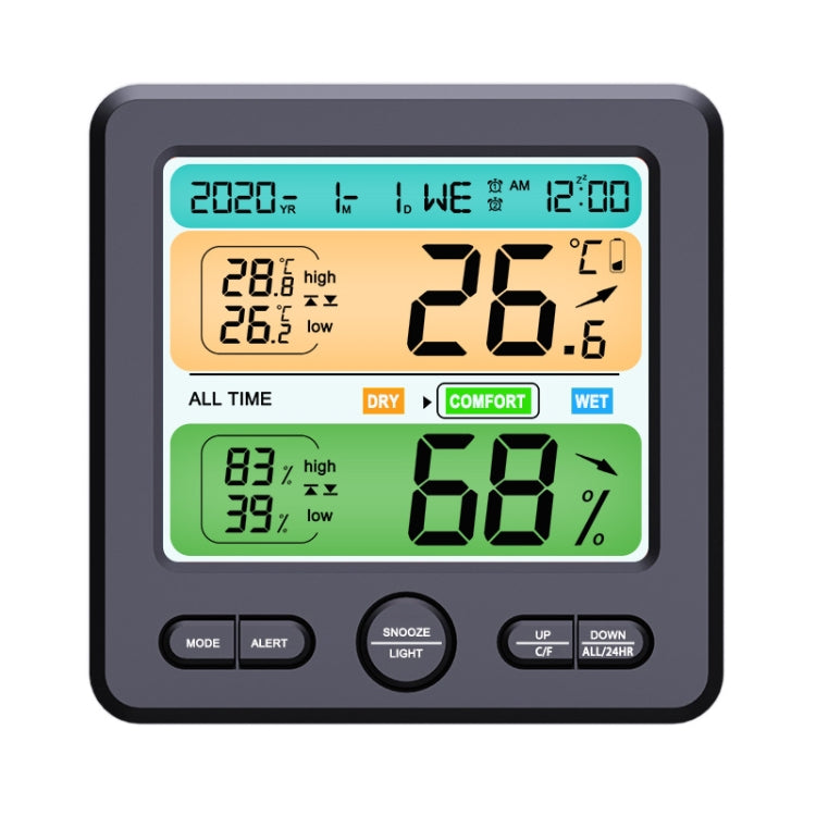 Indoor Color Digital Display Thermometer & Hygrometer Household Large-Screen Electronic Clock, TS-6211-W, TS-6211-B