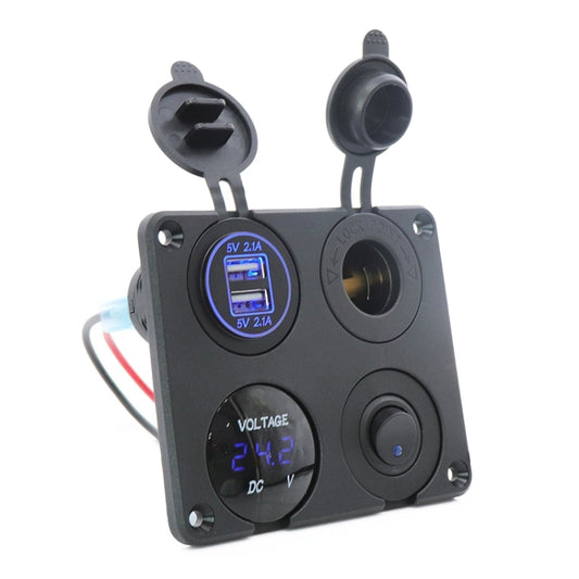 Automobile Motorcycle Ship Modified Universal Dual USB Socket Voltage Measuring Machine Switch 4 In 1 Combined Panel, P15+D3+Y2+K5