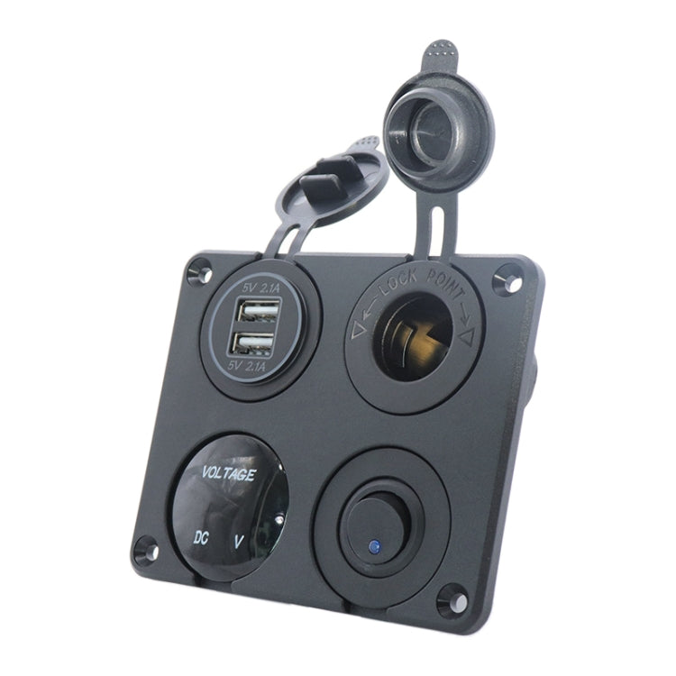 Automobile Motorcycle Ship Modified Universal Dual USB Socket Voltage Measuring Machine Switch 4 In 1 Combined Panel, P15+D3+Y2+K5