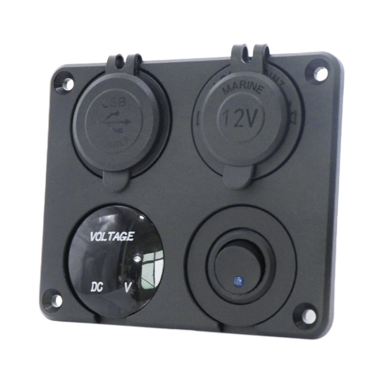 Automobile Motorcycle Ship Modified Universal Dual USB Socket Voltage Measuring Machine Switch 4 In 1 Combined Panel, P15+D3+Y2+K5