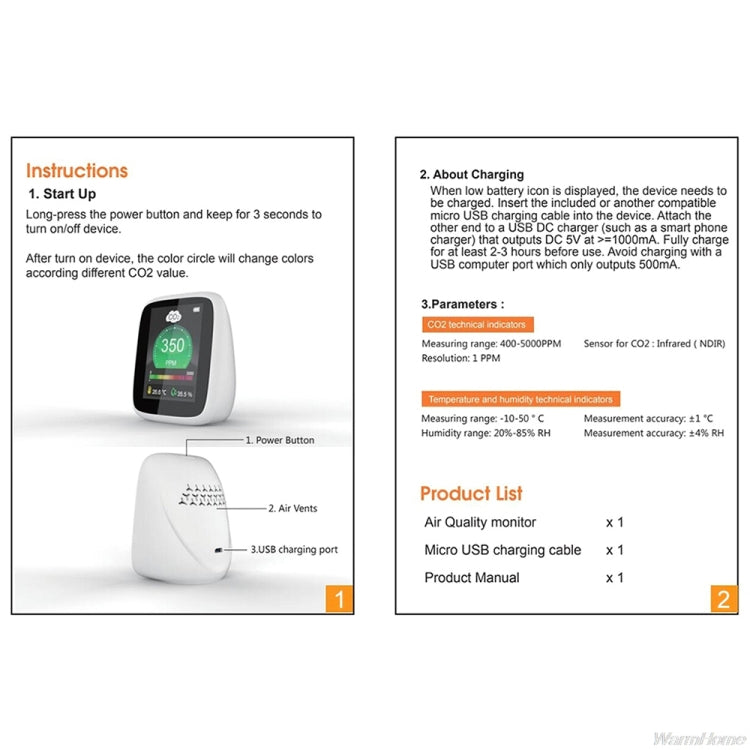 DM1308 CO2 Monitor Tester Indoor Air Quality 400-5000ppm Digital Carbon Dioxide Temperature Humidity NDIR Sensor