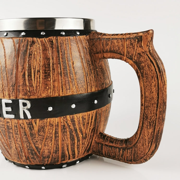Stainless Steel Wooden Barrel Beer Mug Large Capacity Wine Barrel Cup Personalized Bar Supplies
