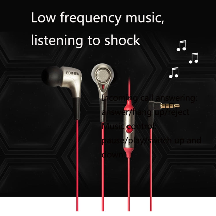 Edifier H230P In-Ear Subwoofer 3.5mm Wire-Controlled Sports Earphone With Microphone, Cable Length:1.3m, Black, Red