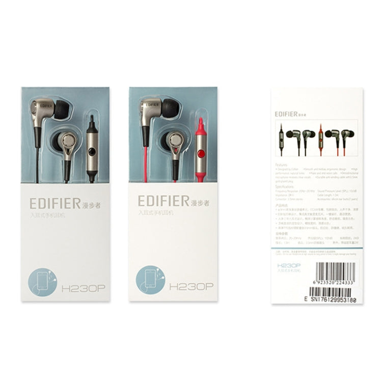Edifier H230P In-Ear Subwoofer 3.5mm Wire-Controlled Sports Earphone With Microphone, Cable Length:1.3m, Black, Red
