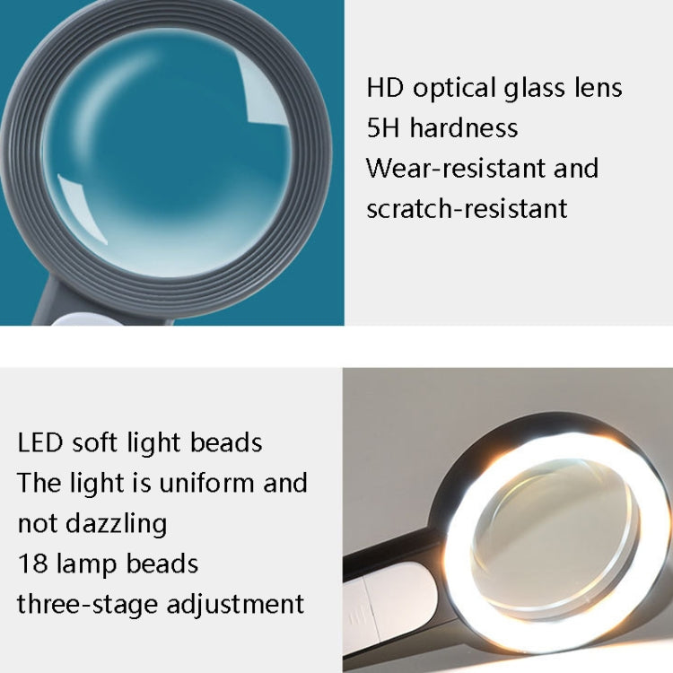 30 Times 18 LED Cool Warm Light HD Elderly Reading Repair Glass Magnifier, 30X(Gray White), 30X(Black White)