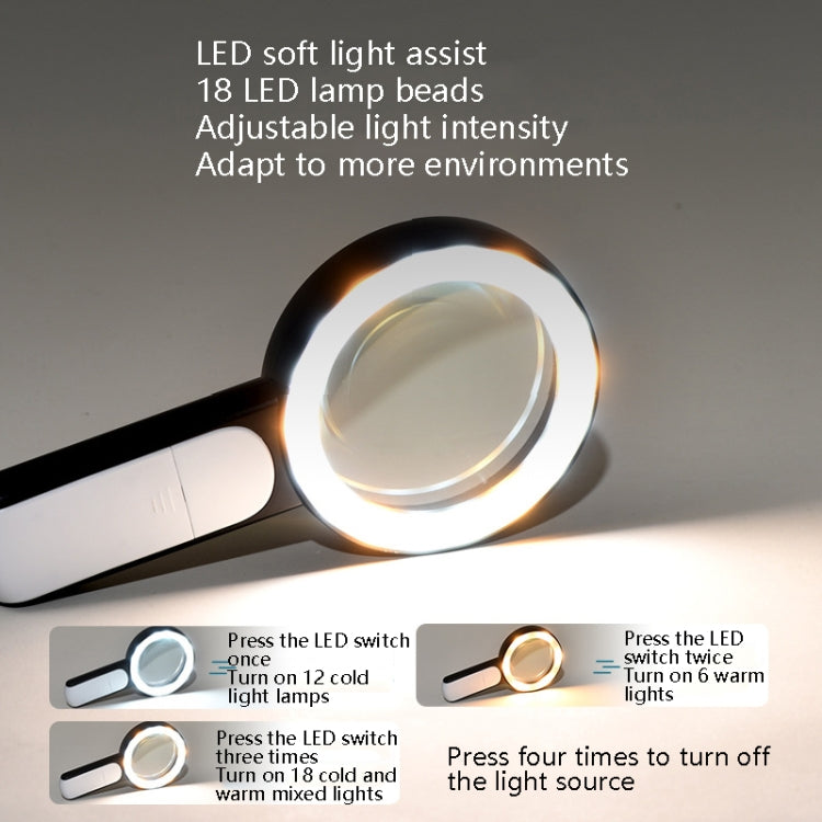 30 Times 18 LED Cool Warm Light HD Elderly Reading Repair Glass Magnifier, 30X(Gray White), 30X(Black White)