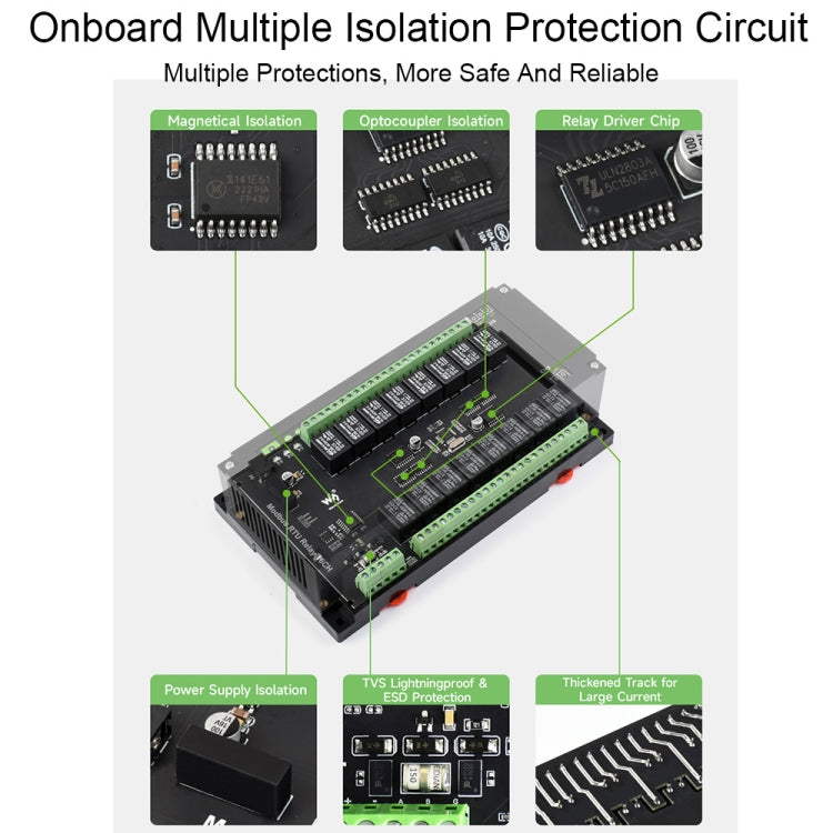 Waveshare 24921 Modbus RTU 16-Ch Relay Module, RS485 Interface, With Multiple Isolation Protection Circuits, 24921