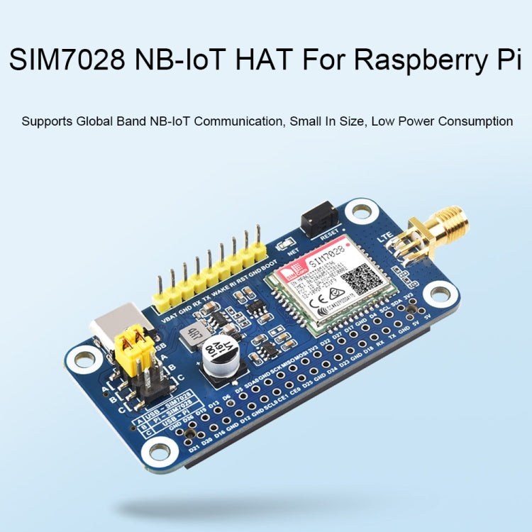 Waveshare 25349 SIM7028 NB-IoT HAT For Raspberry Pi, Supports Global Band NB-IoT Communication, 25349