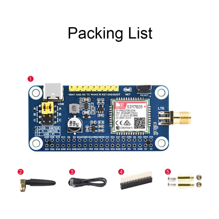 Waveshare 25349 SIM7028 NB-IoT HAT For Raspberry Pi, Supports Global Band NB-IoT Communication, 25349