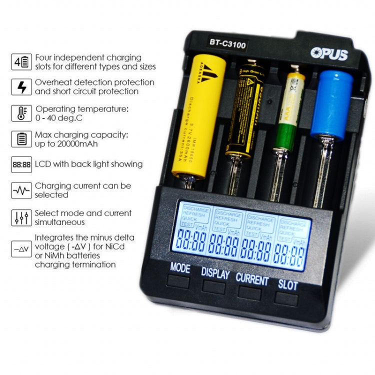 OPUS BT-C3100 Smart Smart Digital Intelligent 4-Slot Battery Charger