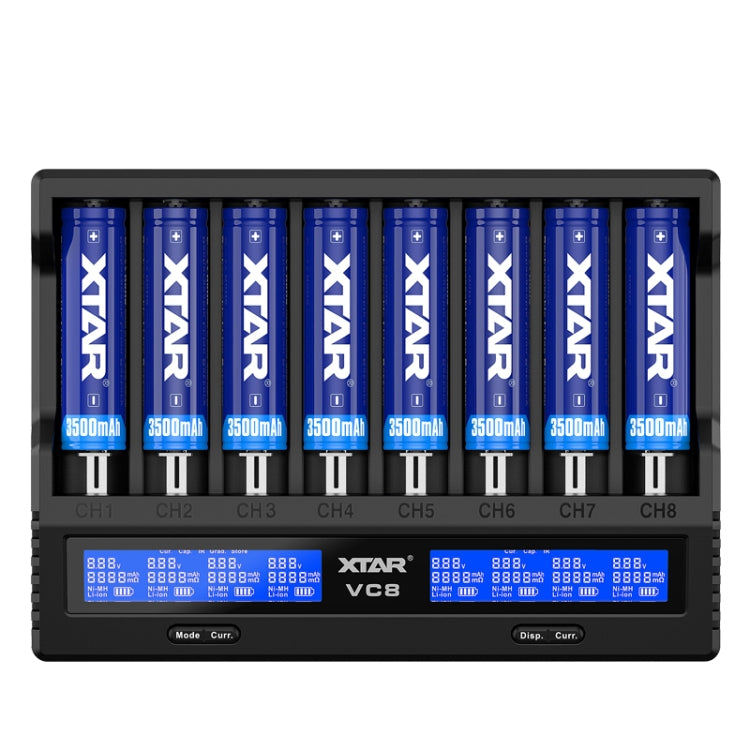 XTAR 8-Slot Battery Charger LCD Display Charger QC3.0 Type C Fast Charger for 21700 / 18650 Battery, VC8