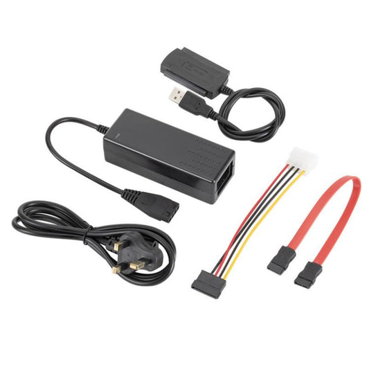 YP009 Three-Purpose USB to IDE/SATA Easy Drive Cable Hard Disk Drive Data Cable with Power Supply, US Plug Set, EU Plug Set, UK Plug Set