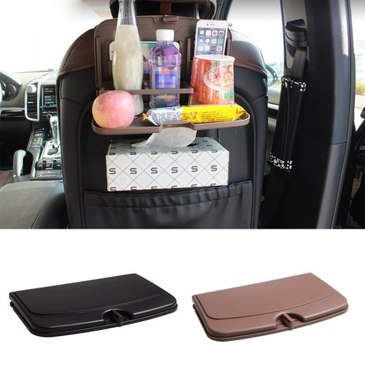 Car Seat Back Sundries And Beverage Storage Tray, Brown, Black