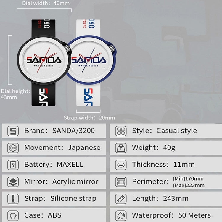 SANDA 3200 Silikonarmband Quarz-Sportuhr für Herren und Damen