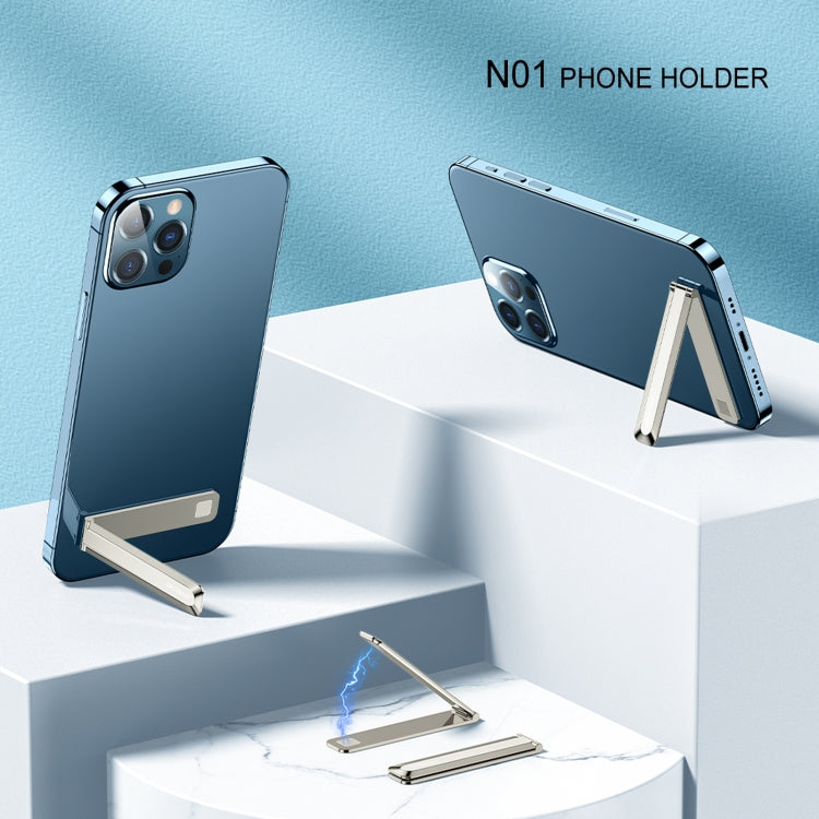 Oatsbasf 03654 Mini Mobile Phone Holder Back Sticker Portable Folding Desktop Multifunctional Magnetic Stand, 03654 Grey, 03654 Gold