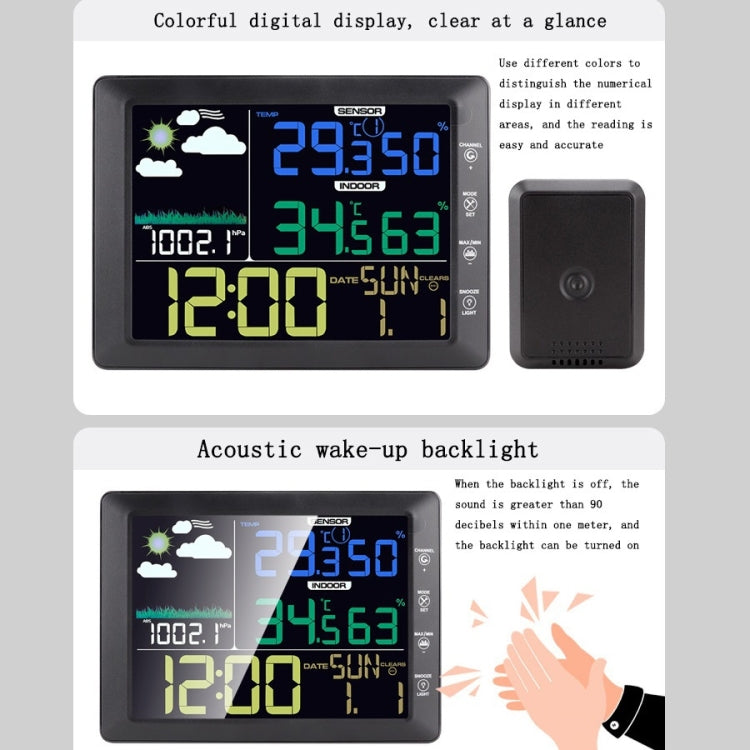 Multifunctional Wireless Colorful Screen Weather Clock Indoor And Outdoor Thermohygrometer, TS-8210-WG
