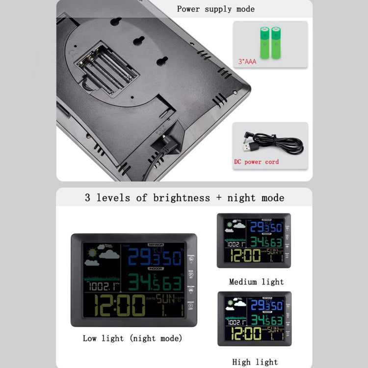 Multifunctional Wireless Colorful Screen Weather Clock Indoor And Outdoor Thermohygrometer, TS-8210-WG
