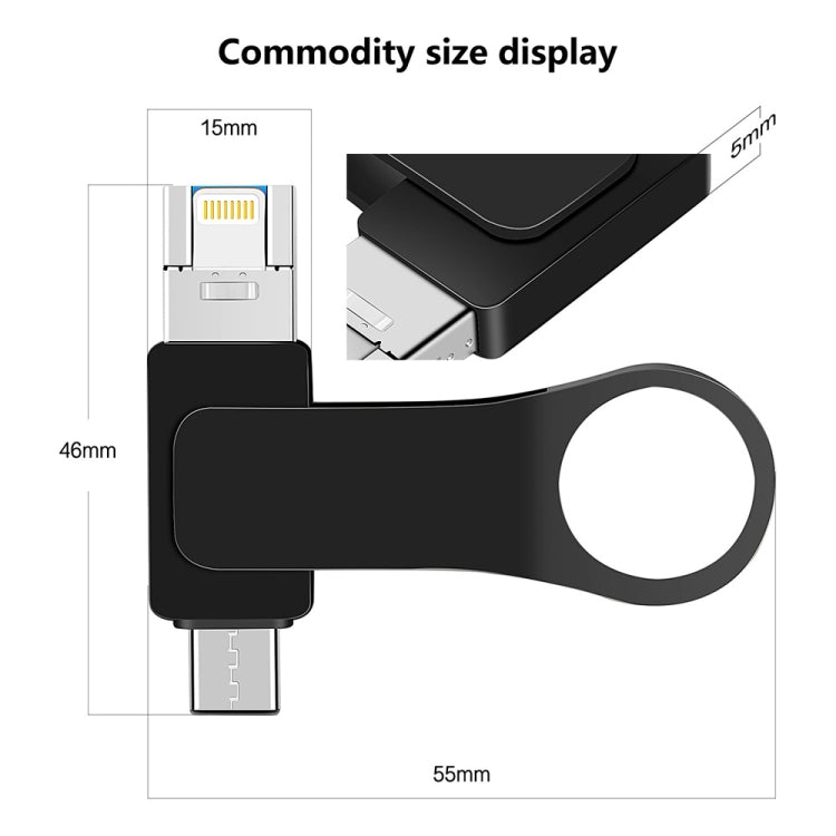 USB 3.0 + 8 Pin + USB-C / Type-C 3 in 1 Mobile Computer Metal U-Disk, 16GB, 32GB, 64GB, 8GB