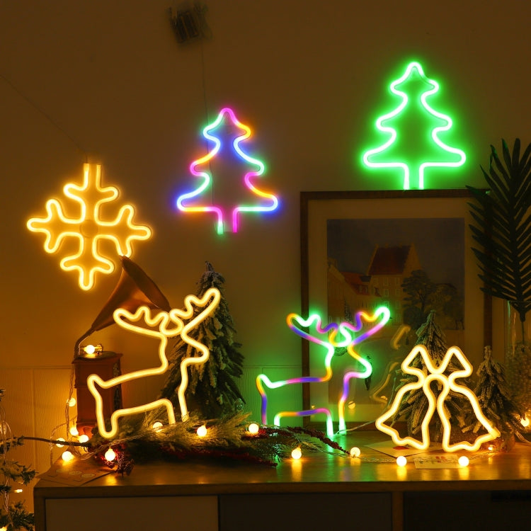 Christmas Decoration Neon Lights Wall-Mounted Ornaments, Spec:, Snowflake-Warm Light, Tree-Green Light, Tree-Colorful Light, Elk-Warm Light, Elk-Colorful Light, Bell-Warm Light