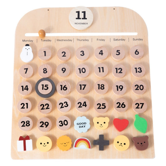 Children Room Wooden Perpetual Calendar Baby Cognitive Desktop Pendant, Spec:, Plywood TC, Beech GB