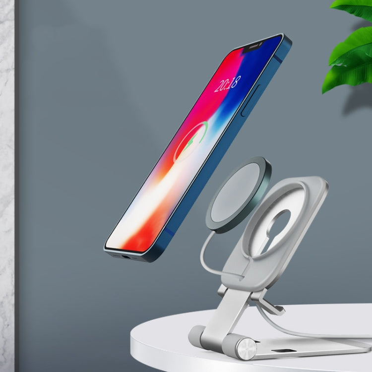 Magsafe Wireless Charging Stand Aluminum Alloy Folding Desktop Live Bracket, Silver, Dark Gray