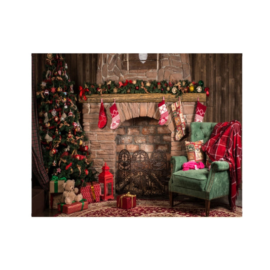 2,1 m x 1,5 m Tissu de fond 3D cheminée de Noël pour studio, Cheminée de Noël