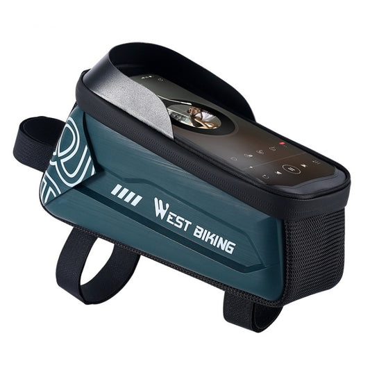 WEST BIKING Sacoche de vélo à coque rigide pour tube supérieur 2.2L pour téléphone portable 7.4 pouces, noir, vert foncé