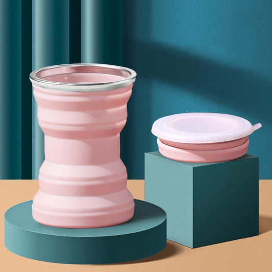 AK1313 320ml Portable Silicone Folding Water Cup With Lid, Blue, Pink, Gray, White