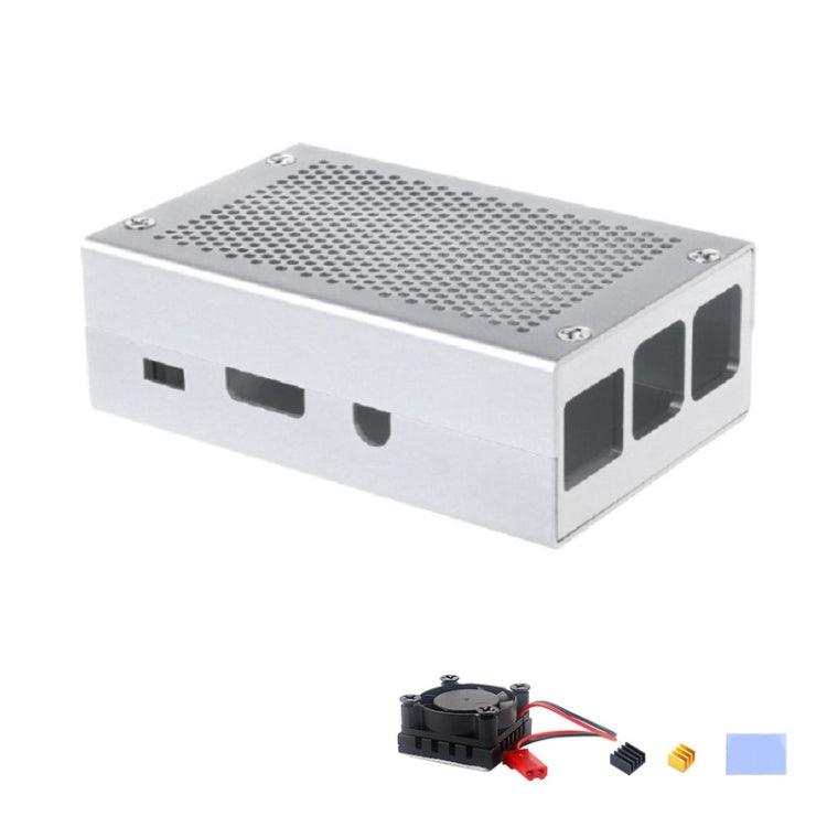 Aluminum Alloy Shell Grid Cooling Box For Raspberry Pi 3 Model B Pi 2/B +, Black, Black with Fan, Silver, Silver with Fan