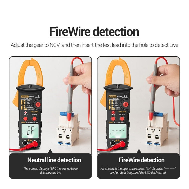 ANENG ST184 Automatically Identify Clamp-On Smart Digital Multimeter, Red, Black, Yellow