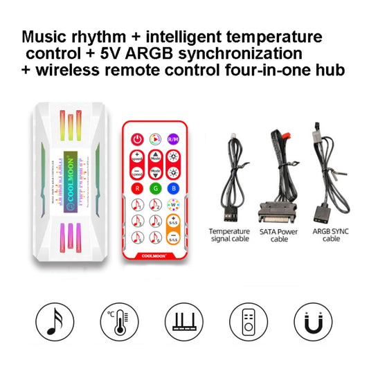 COOLMOON CM-MPAC PWM 5V ARGB Cooling Fan Remote Control For PC Case Chassis, Style:, 4 in 1 (White), 4 in 1 (Black), 3 in 1 Controller (White), 3 in 1 Controller (Black)