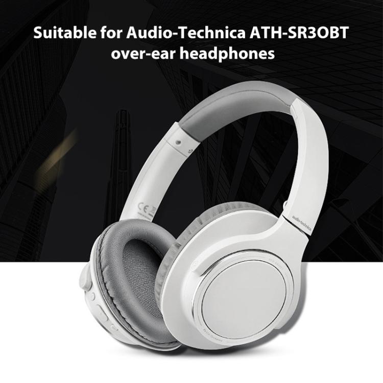 2 PCS Protein Skin Headset Earmuffs for Audio-Technica ATH-SR30BT, Black Protein Leather