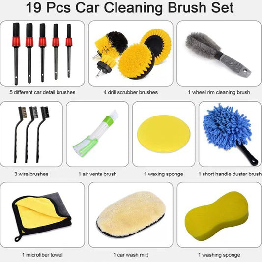 Brosse de nettoyage de jantes de voiture Brosse de détail intérieur, 19 pièces / ensemble