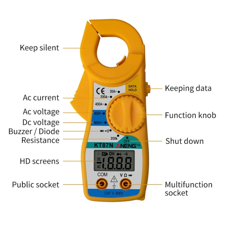 ANENG KT-87N Clamp Voltage And Current Measuring Multimeter, Yellow, Red, Blue, Gray