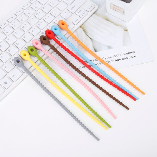 20 PCS Silicone Data Cable Storage Strap Cable Organizer, 21cm Yellow, 21cm Red, 21cm Green, 21cm Blue, 21cm Orange, 21cm Pink, 21cm Brown, 21cm Grey