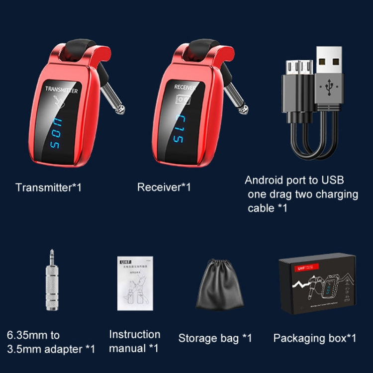 U12DX 6.35mm Jack Wireless Guitar Transmitter Receiver Rechargeable Adapter, U12DX Black, U12DX Red