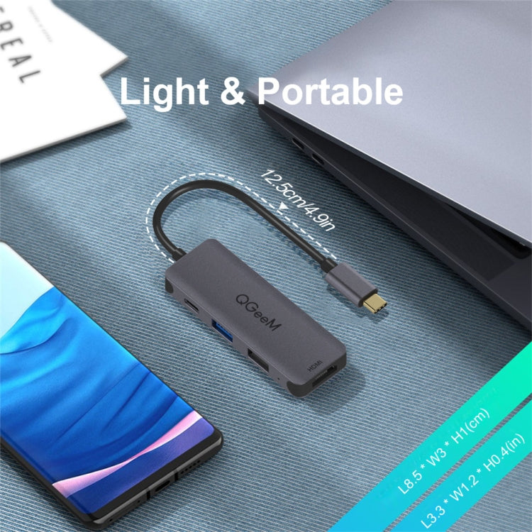QGeeM UH04-1 4 In 1 USB 3.0 Multifunction Type-C Extension HUB Adapter, 4 In 1
