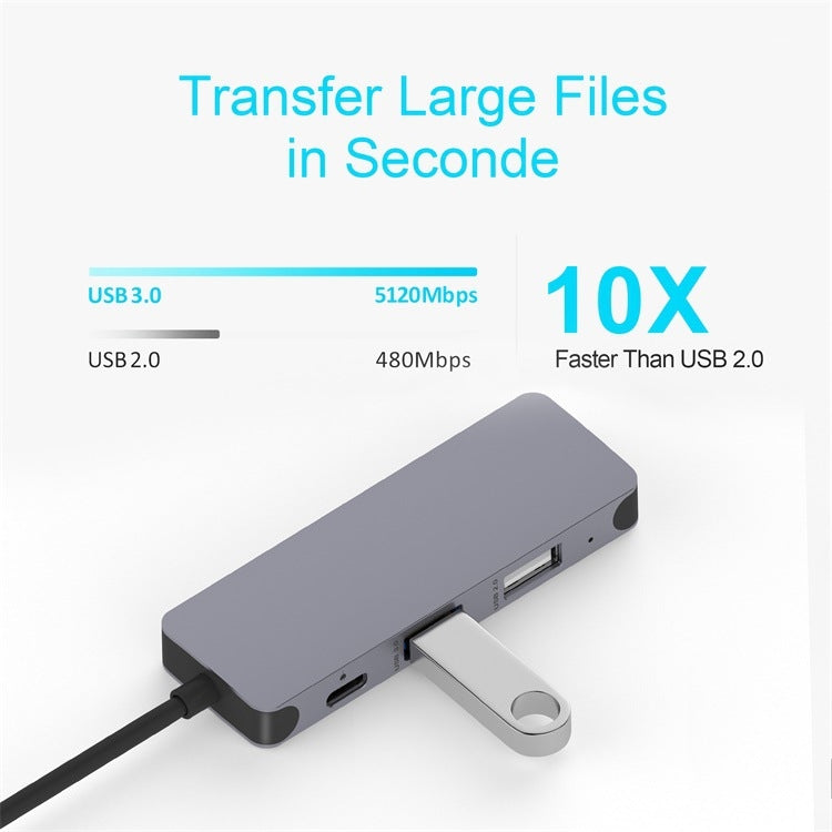 QGeeM UH04-1 4 In 1 USB 3.0 Multifunction Type-C Extension HUB Adapter, 4 In 1