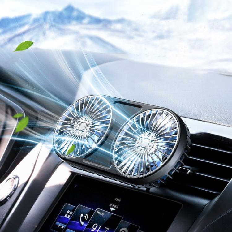 Ventilateur électrique de voiture F211 double tête avec LED, pour sortie d'air de voiture, tableau de bord, mini ventilateur USB, noir, rose, vert